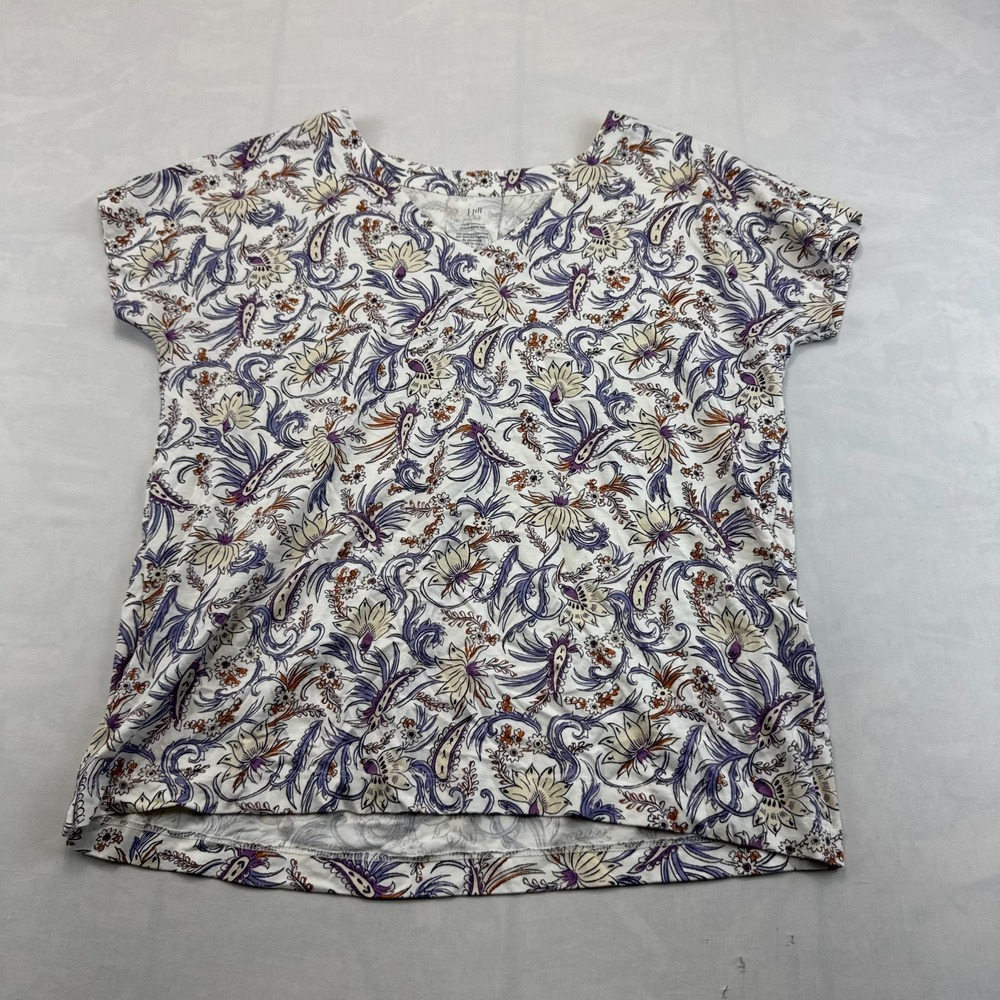 J.Jill Luxe Supima Pleat-Back T-Shirt Womens S Multi Floral Paisley Short Sleeve